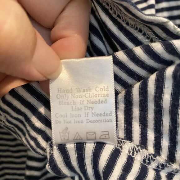 Coldwater Creek Top M Navy White Striped Mixed Media‎ Sequin 3D - Picture 11 of 11